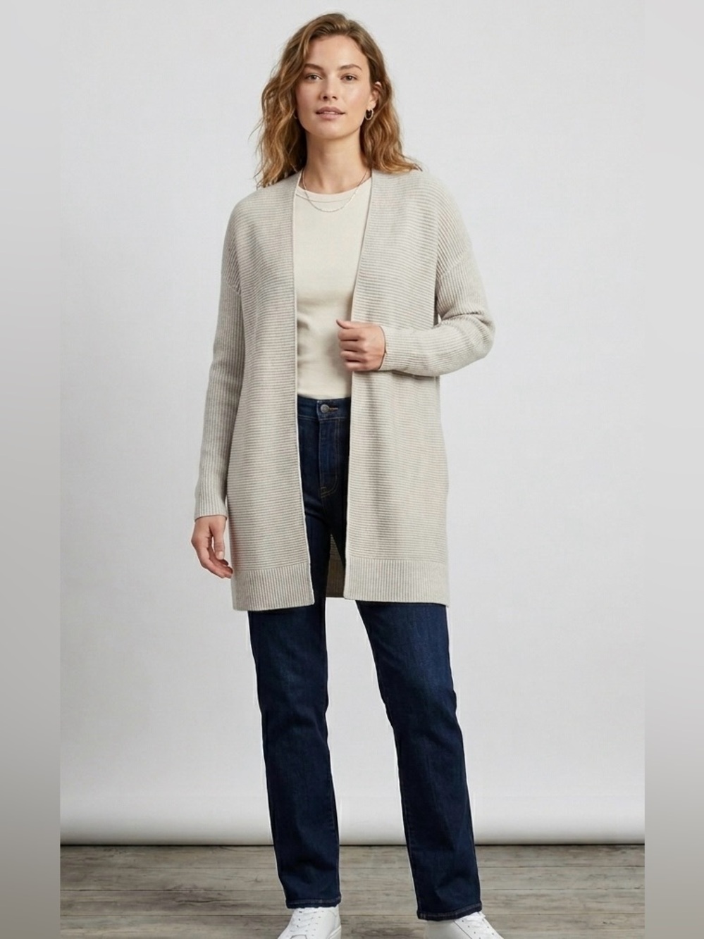 Ribbed Knit Merino Wool Blend Cardigan Sweater